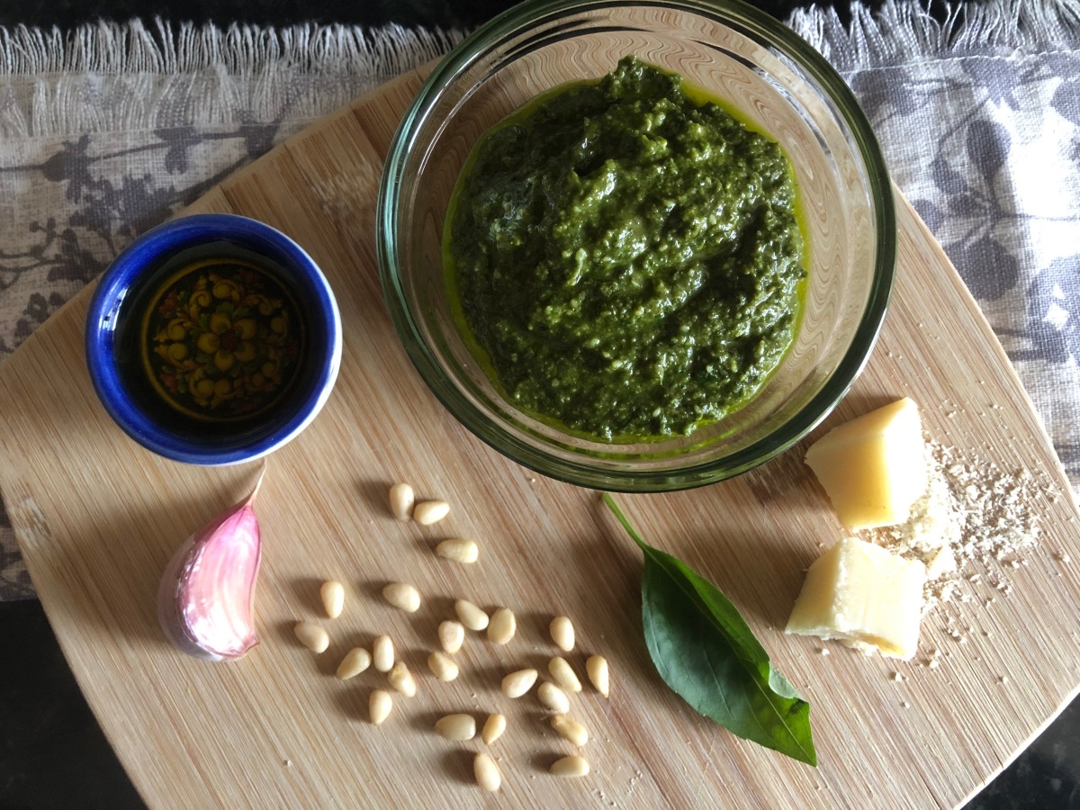 Basil pesto. So good and easy to make that you won’t buy it again.